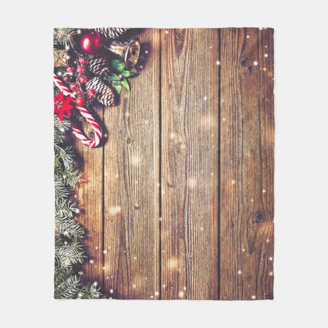 Fir Tree Christmas: Dark Wood Decoration Fleece Blanket (Front)