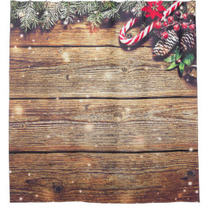 Fir Tree Christmas: Dark Wood Decoration Shower Curtain
