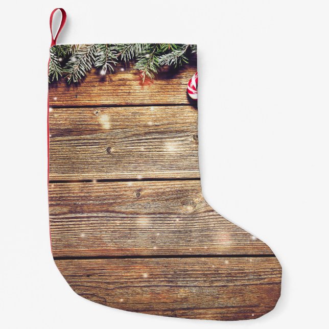 Fir Tree Christmas: Dark Wood Decoration Small Christmas Stocking (Front)