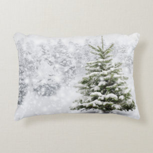 Fir Tree In Thick Snow Decorative Cushion