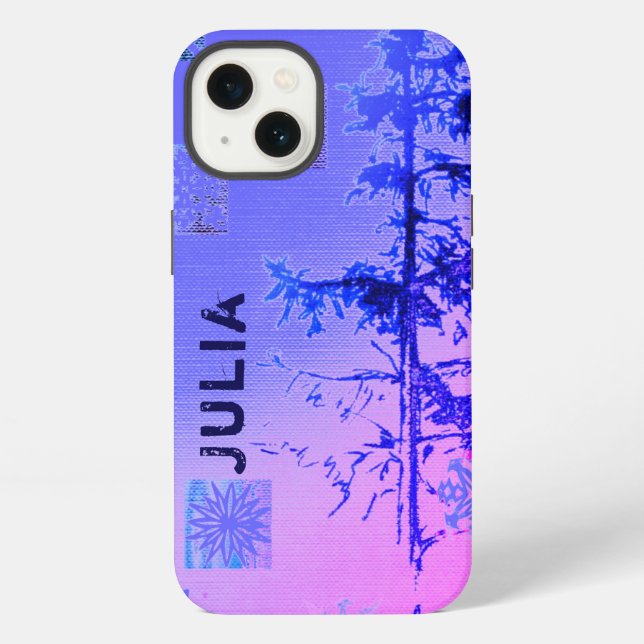 Fir Tree & Snowflakes & Your Name iPhone Case (Back)