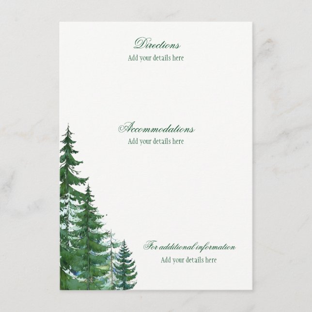 Fir Tree Wedding Details Information Cards (Front)