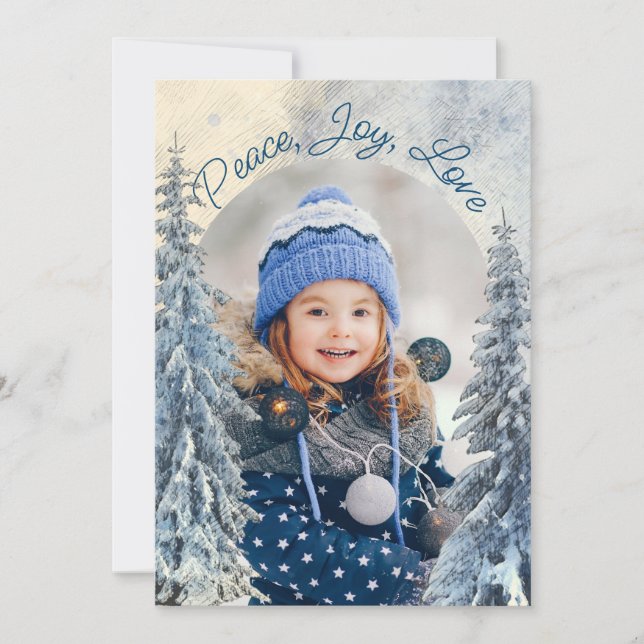 Fir Trees and Snow with Arch 2 Photo Christmas Holiday Card (Front)