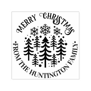 Fir Trees and Snowflakes Merry Christmas Name Self-inking Stamp