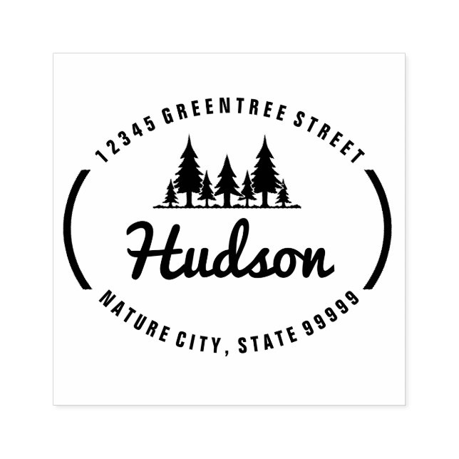 Fir Trees Oval Design ID304 Rubber Stamp (Imprint)