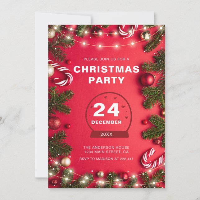 Fir Twigs And Christmas Lights Christmas  Invitation (Front)