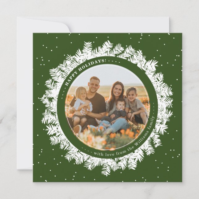 Fir Wreath Frame Christmas Photo Card (Front)