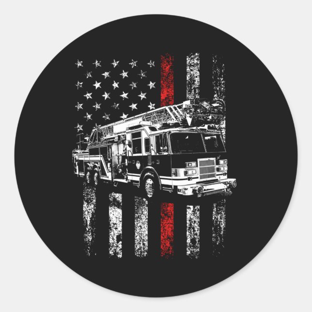 Fire American Flag Thin Red Line Firefighter Classic Round Sticker (Front)