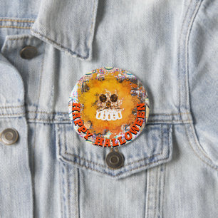 Fire and Flame Halloween Scull 7.5 Cm Round Badge