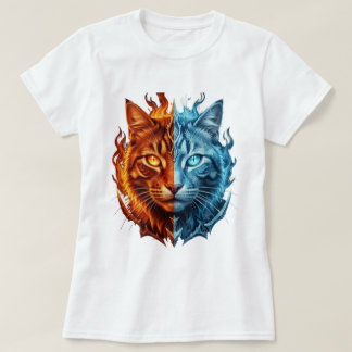 Fire and Ice Cat – Split Elemental Cat Face | T-Shirt