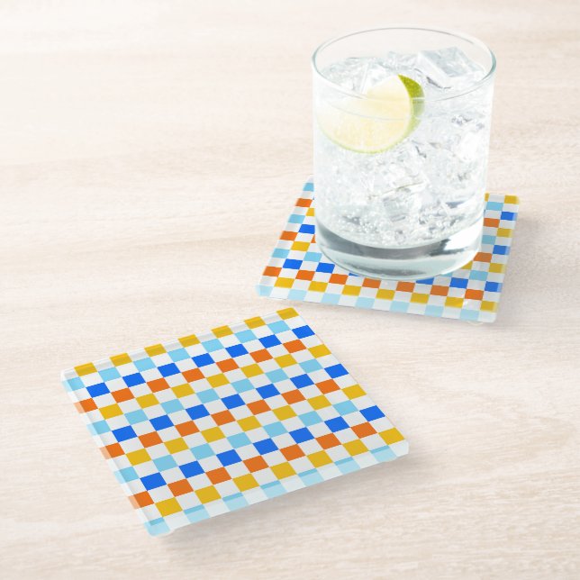 Fire and ice checkerboard pattern glass coaster (Angled)