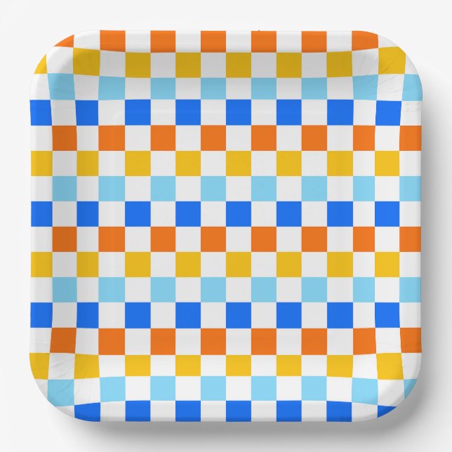 Fire and ice checkerboard pattern paper plate (Front)