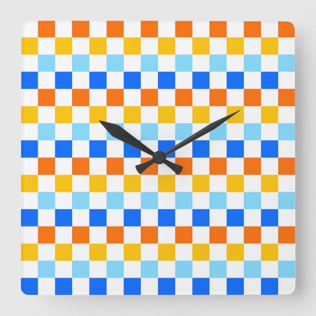 Fire and ice checkerboard pattern square wall clock (Front)