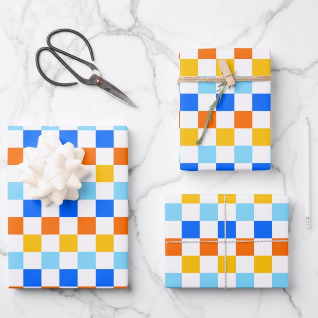 Fire and ice checkerboard pattern wrapping paper sheet (Front)