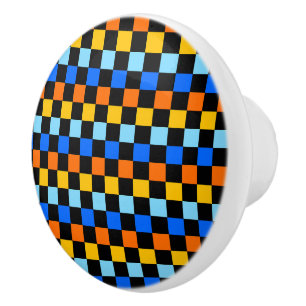 Fire and ice chequerboard pattern ceramic knob