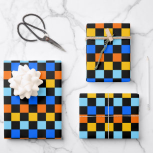 Fire and ice chequerboard pattern wrapping paper sheet
