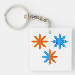 Fire and Ice Eight Point Stars Key Ring