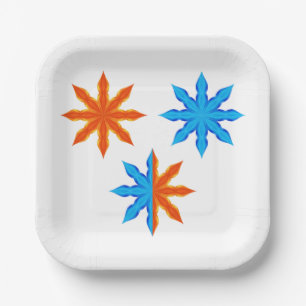 Fire and Ice Eight Point Stars Paper Plate