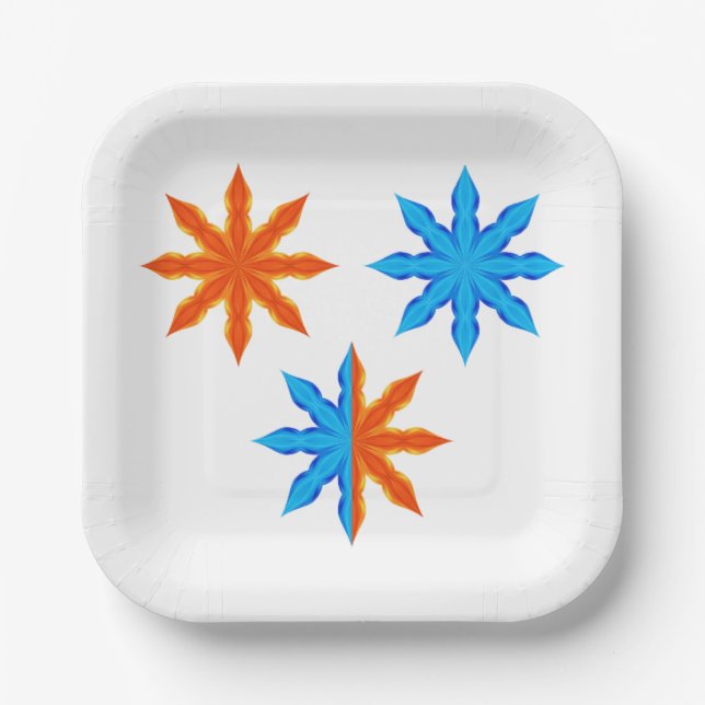 Fire and Ice Eight Point Stars Paper Plate (Front)