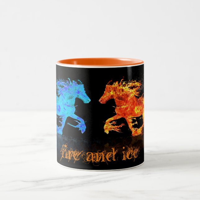 Fire and Ice Horses  Two-Tone Coffee Mug (Center)