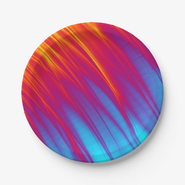 Fire and Ice - Red Blue Yellow Stripe Swoosh Paper Plate (Front)