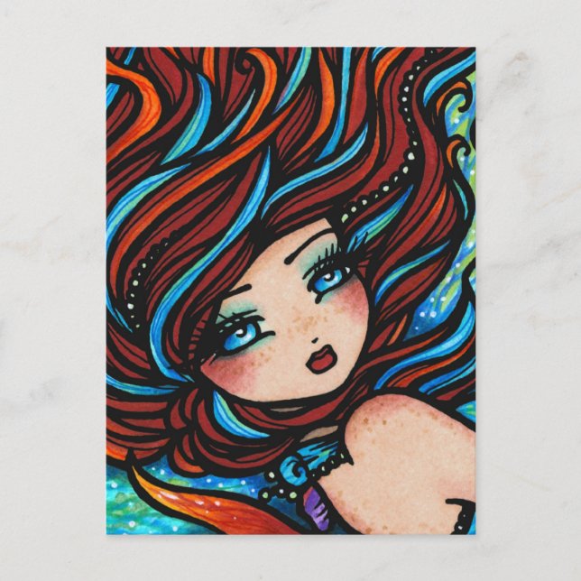 Fire and Ice Red Head Mermaid Underwater Fantasy Postcard (Front)