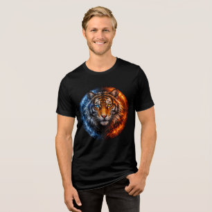 Fire and Ice Tiger – Elemental Fantasy Art Tri-Blend Shirt