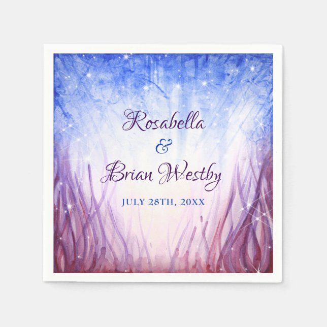 Fire and Ice Wedding | Blue and Red Watercolor Napkin (Front)