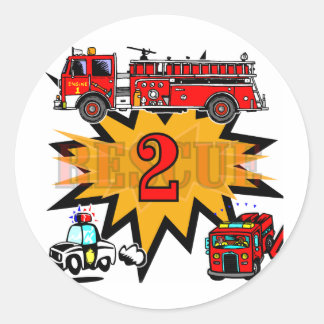 Fire and Rescue 2nd Birthday Tshirts and Gifts Classic Round Sticker