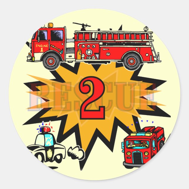 Fire and Rescue 2nd Birthday Tshirts and Gifts Classic Round Sticker (Front)