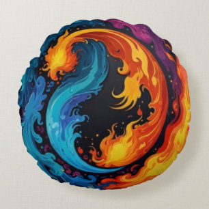 Fire and Water Abstract Art Design  Round Cushion