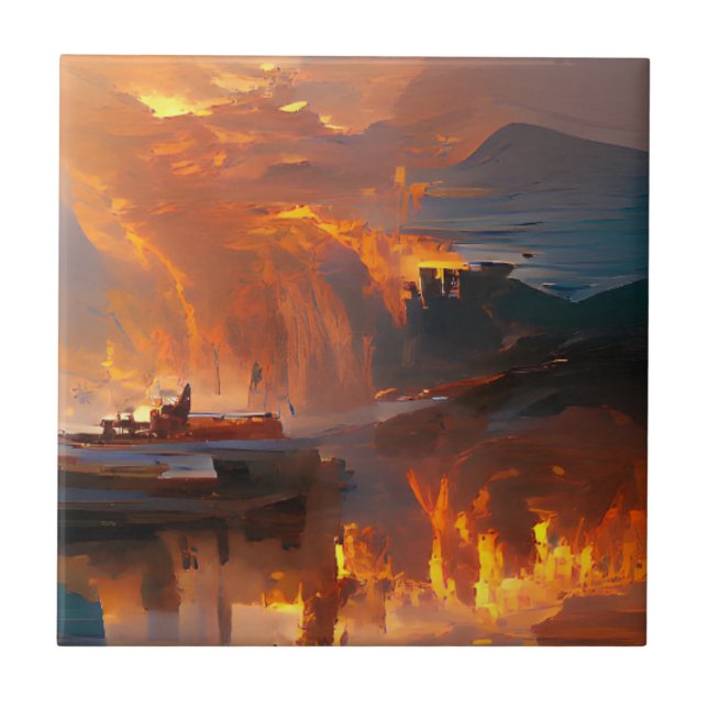 Fire and water digital art fantasy world tile (Front)
