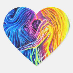 Fire and water heart sticker