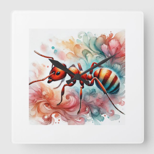 Fire ant 200924AREF105 - Watercolor Square Wall Clock (Front)