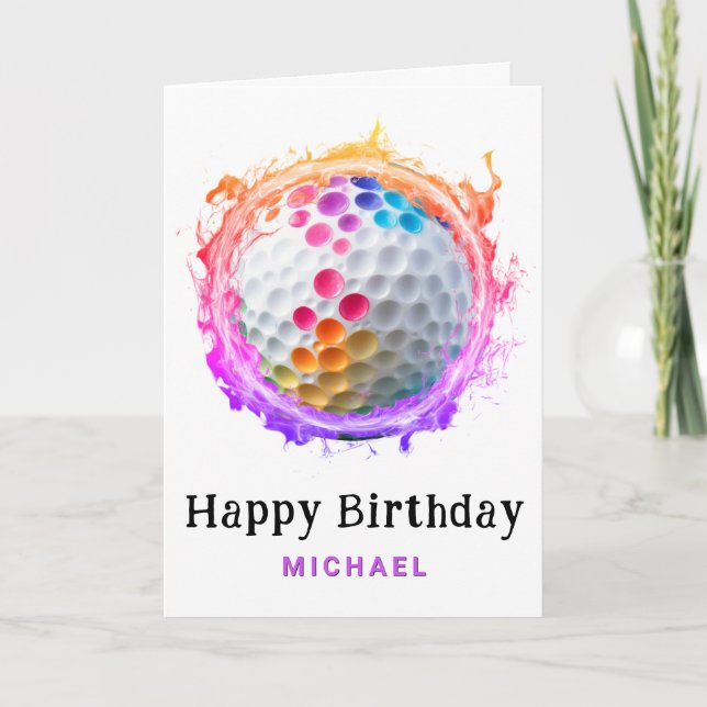 *~*  Fire AP94  Modern Golf Ball Birthday Card  (Front)