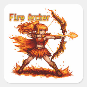 Fire Archer Pixel Art RPG Fantasy Flame Warrior Square Sticker