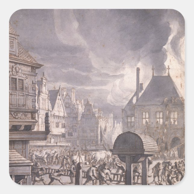 Fire at the Old Town Hall in Amsterdam Square Sticker (Front)