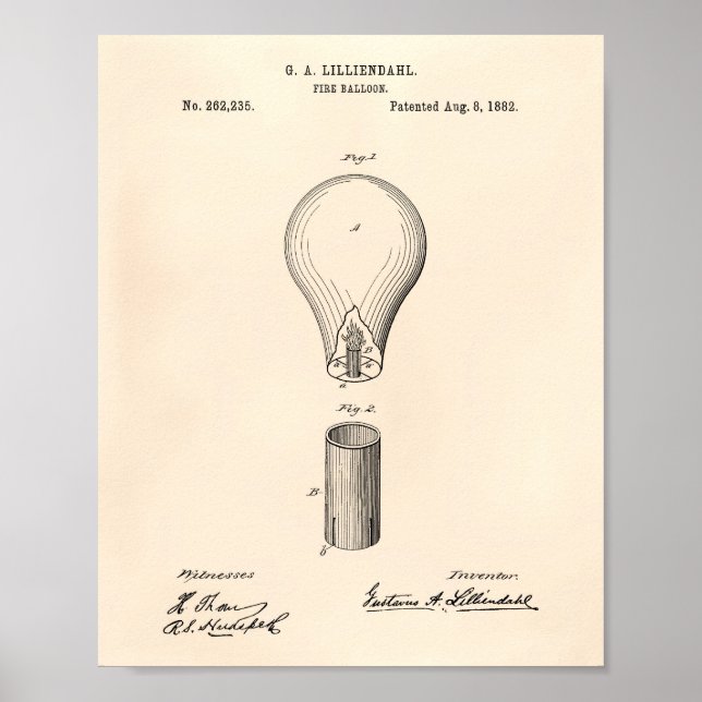 Fire Balloon 1882 Patent Art Old Peper Poster (Front)