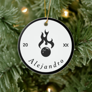 Fire Bowling Ball Black & White Elegant Sport Cool Ceramic Tree Decoration