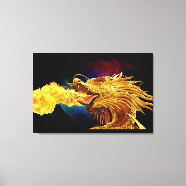 Fire Breathing Dragon 3 Piece Art Wall Canvas (Front)