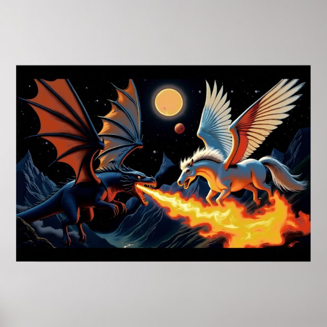 Fire Breathing Dragon and Pegasus Poster (Front)