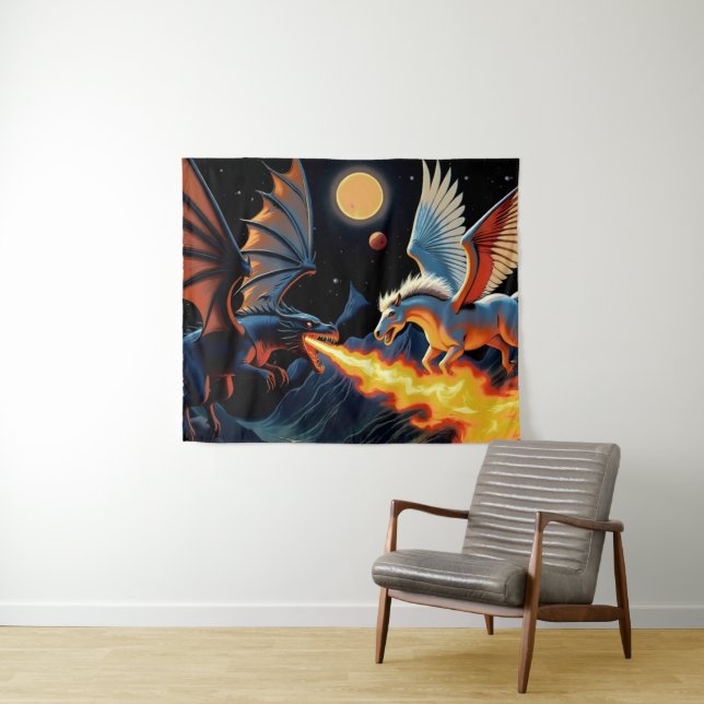 Fire Breathing Dragon and Pegasus Tapestry (In Situ (Horizontal))