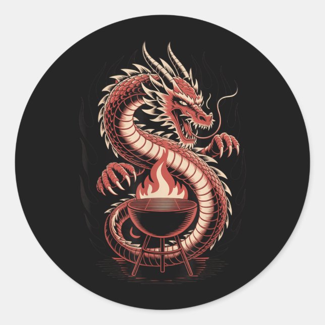 Fire Breathing Dragon Bbq Grill Backyard Cookout Classic Round Sticker (Front)