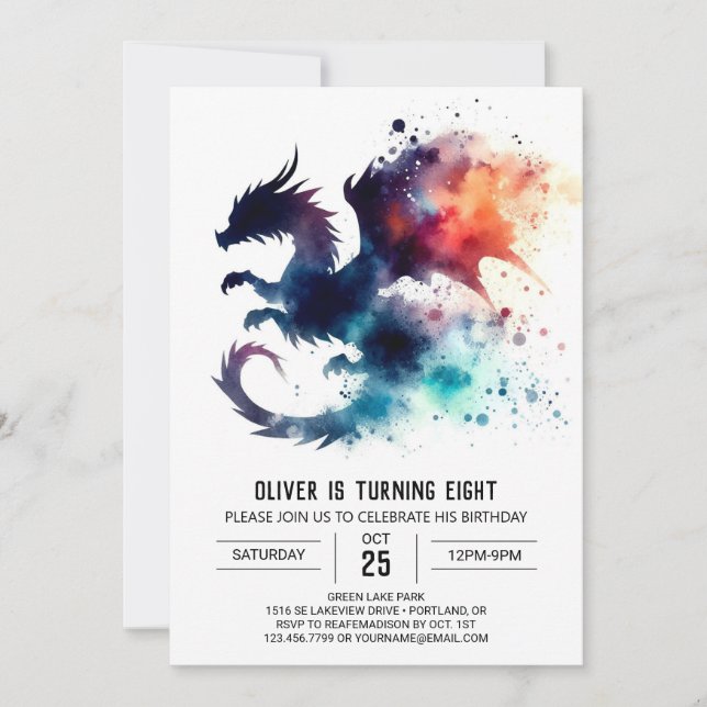  Fire Breathing Dragon Birthday Customisable Invitation (Front)