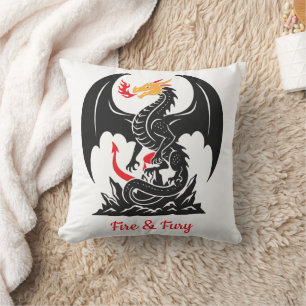 Fire Breathing Dragon Fantasy Graphic Custom Cushion