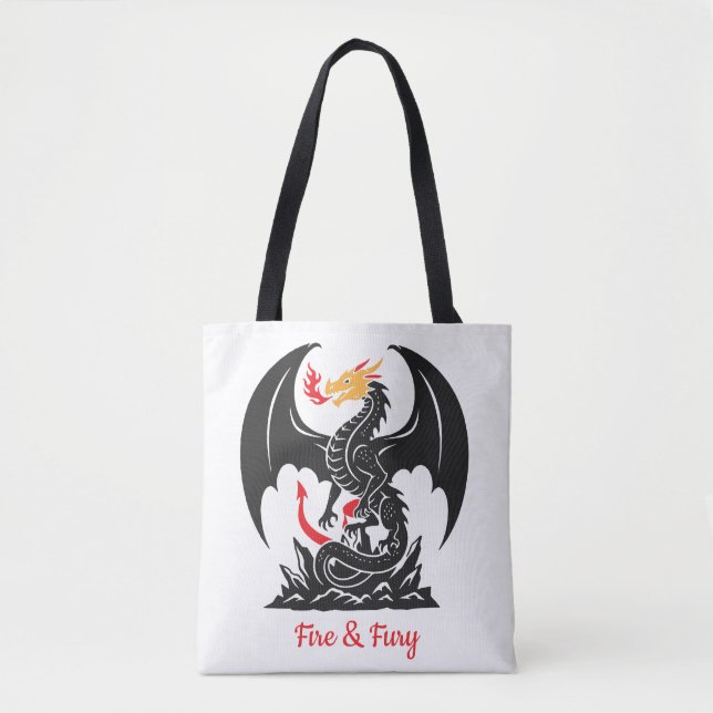 Fire Breathing Dragon Fantasy Graphic Custom Tote Bag (Front)