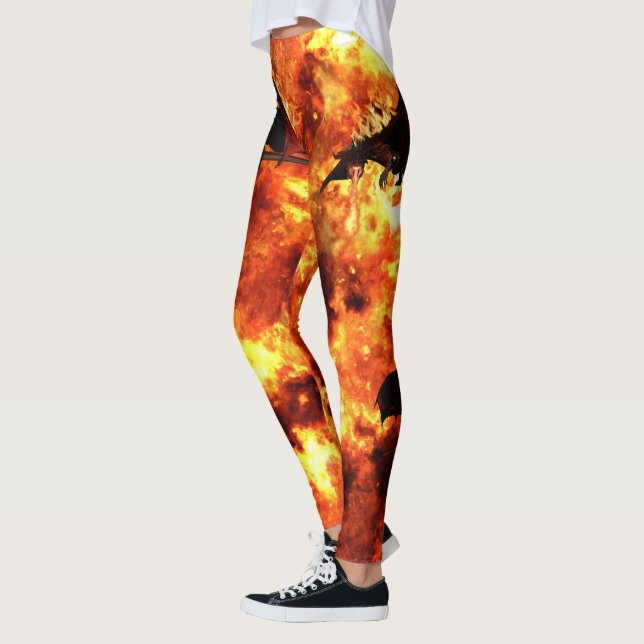 Fire Breathing Dragon Fantasy Leggings (Left)