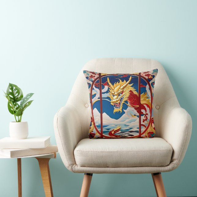 Fire breathing dragon Gold And Red Cushion (Chair)