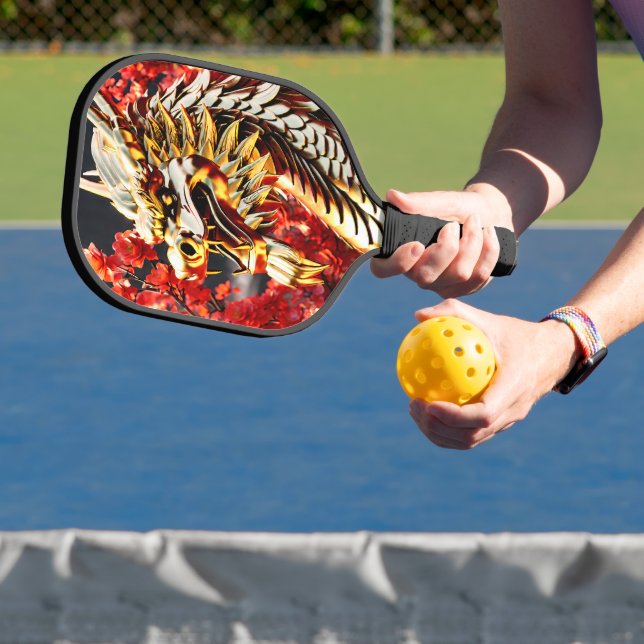 Fire breathing dragon gold head pickleball paddle (Insitu)