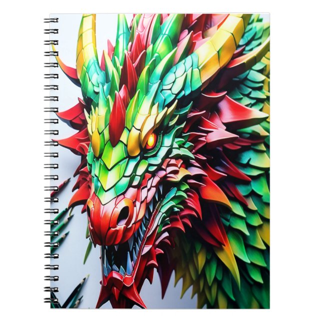 Fire breathing dragon Green And Red Notebook (Front)